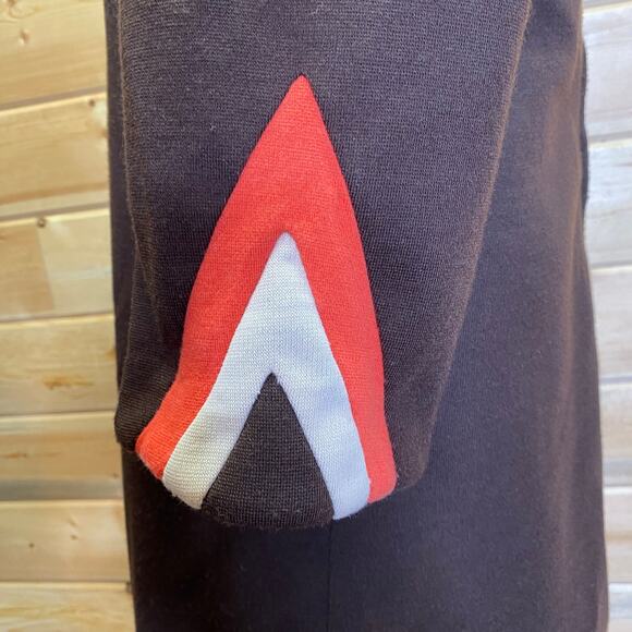 Vintage ILGWU Union Made Brown Polyester Mock Neck Chevron Shift Dress - Picture 4 of 11